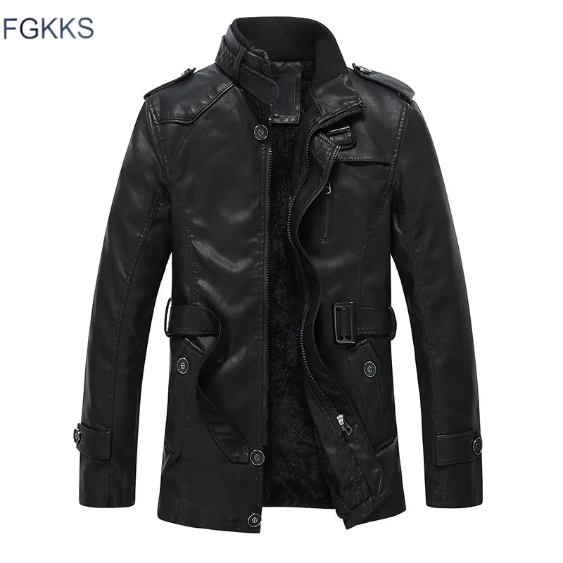 

FGKKS Winter Mens Leather Jacket Men With Washed Leather Motorcycle Male Standing Collar Casual Comfortable Jackets Coat