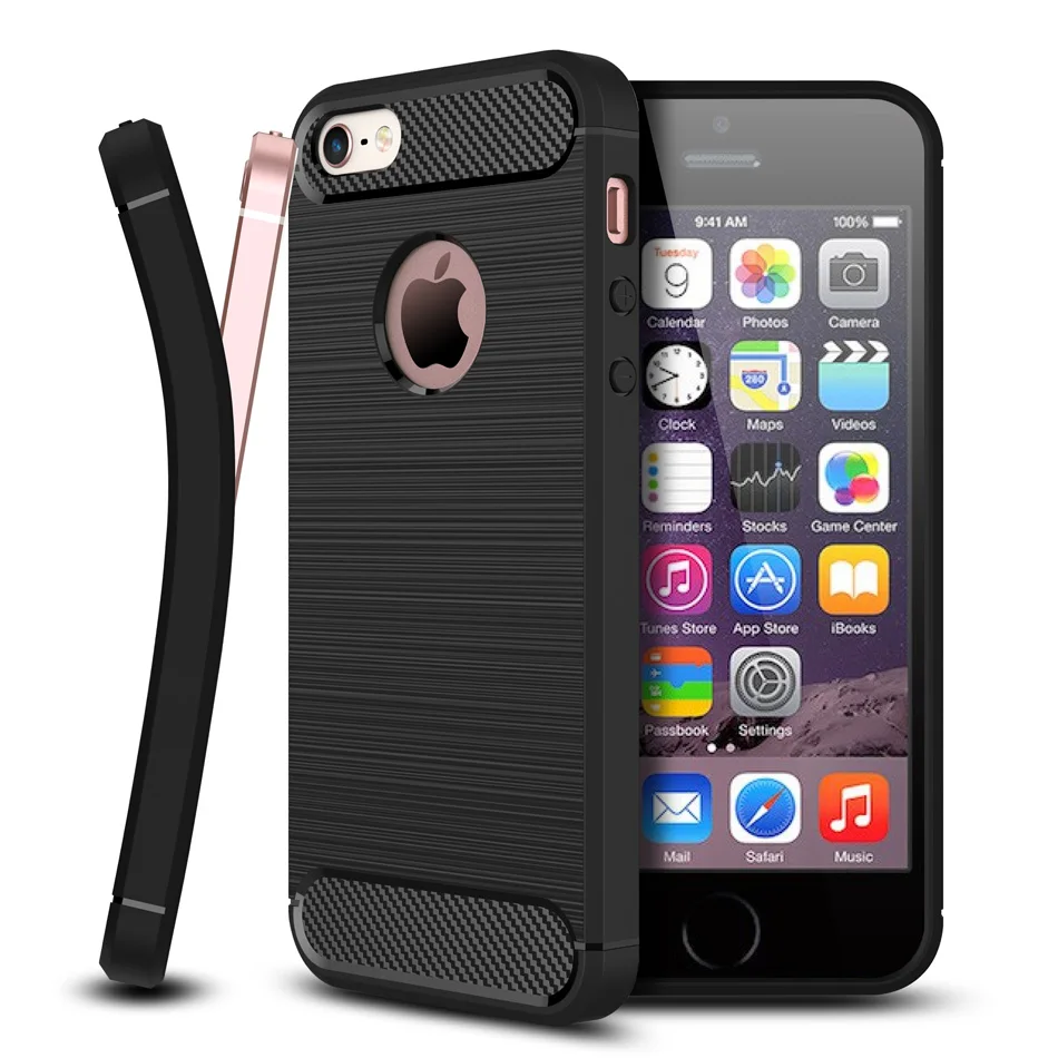buy Covers Case for iphone 5s se 6 6s 6s 7 Plus case Carbon Fiber Texture TPU Silicone Anti knock back bumper on for iphone 5s case