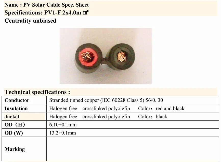 100 M/lotSolar двойной двухъядерный кабель одобренный Солнечный двойной провод питания 2 X 4.0.MMSQ