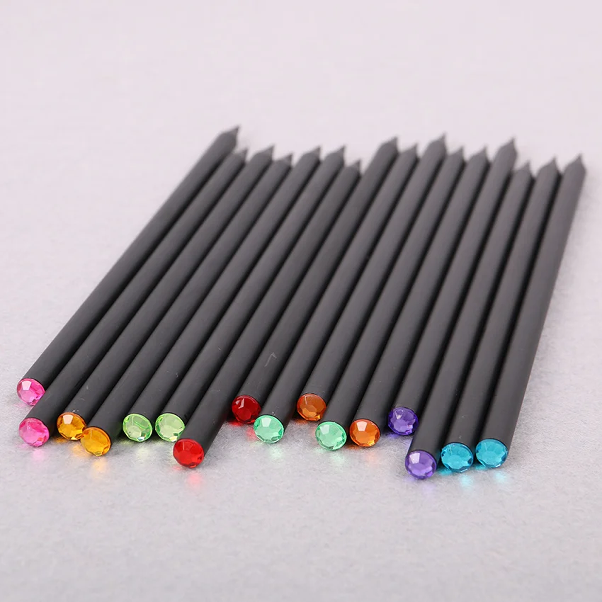 DIY Cute Kawaii Black Wood Pencil HB Acrylic Diamond Standard Pencil