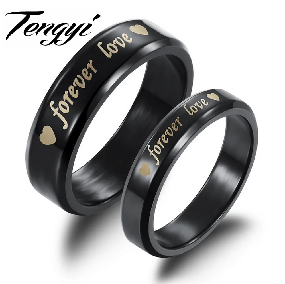 TENGYI Romantic Forever Love Stainless Steel Black Heart Couple Ring for Wedding Engagement Jewelry Best Factory Price TY183 | Украшения и
