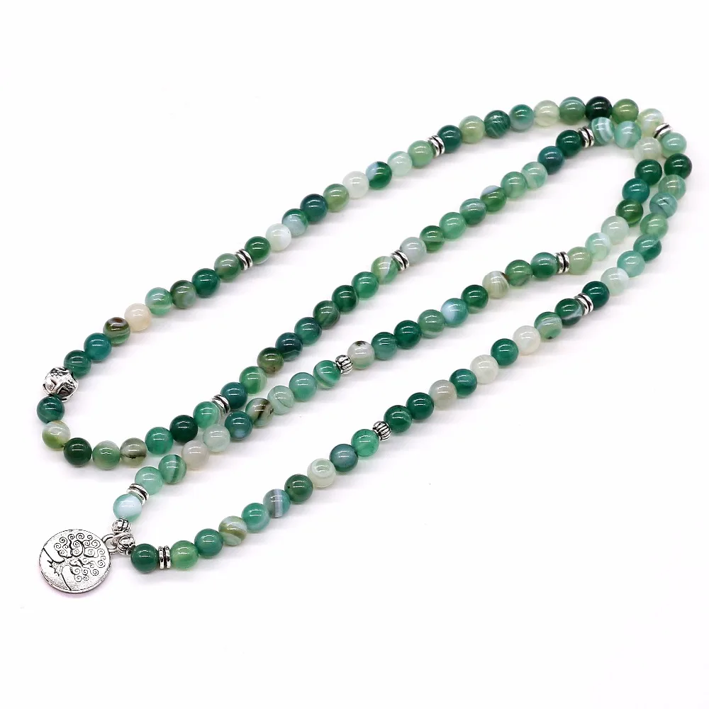 

Green Onyx Stone Healing Bracelet & Necklace Yoga Reiki Prayer Stone Charms 108 Bead Stretched Multilayer Bangle Women and Men