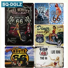 [SQ-DGLZ] Servicio completo/comedor Ruta 66 cartel de Metal vintage placas de Metal café Pub Club decoración de la pared del hogar carteles de estaño placa Retro