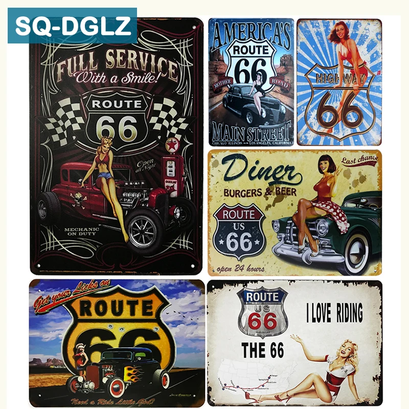 [SQ DGLZ] металлическая табличка ROUTE 66 винтажные металлические тарелки для кафе паба