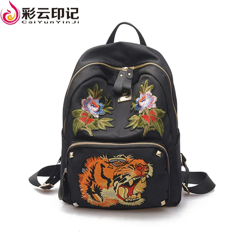 Caiyunyinji Brand Ladies Shoulder Backpack Chinese Style Fashion Embroidery Punching Casual