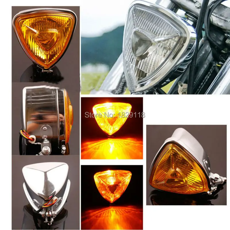 ARIS Style Triangular Motorcycle Headlight Custom Chrome H6 3 Prong Connector HD