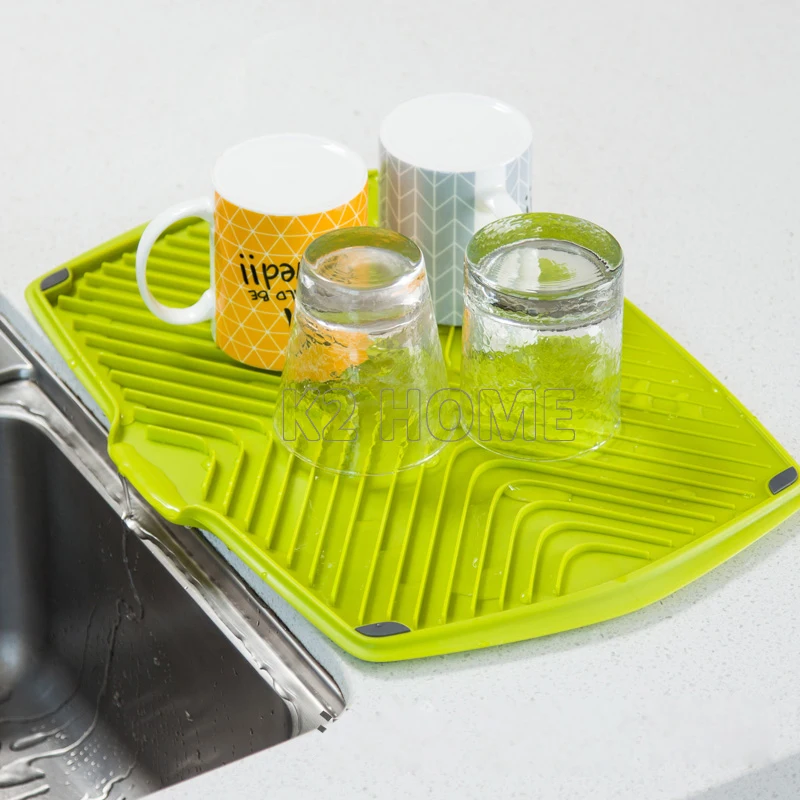 

Kitchen Dish Mat 42x30cm PP Drying Pad Draining Mat for Kitchen Counter Dish Washer Safe Heat Resistant Trivet Green Mat