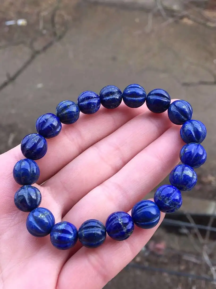 

10mm Genuine Natural Royal Blue Lapis Lazuli Gemstone Crystal Stretch Carved Round Bead Bracelet Grade AAAAA Drop Shipping