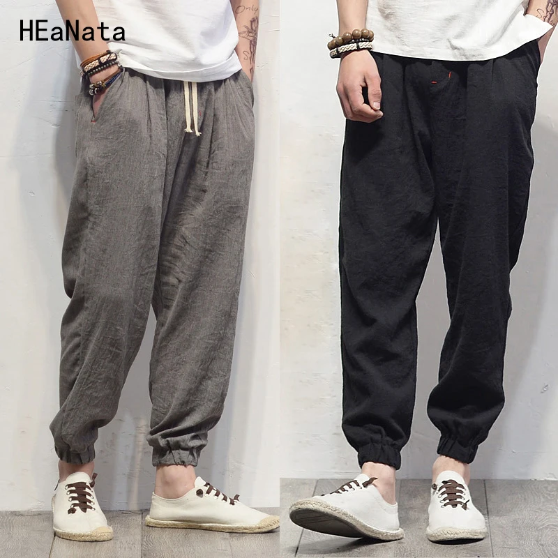 Plus Size Cotton Linen Harem Pants Mens Jogger Pants New Male Casual ...