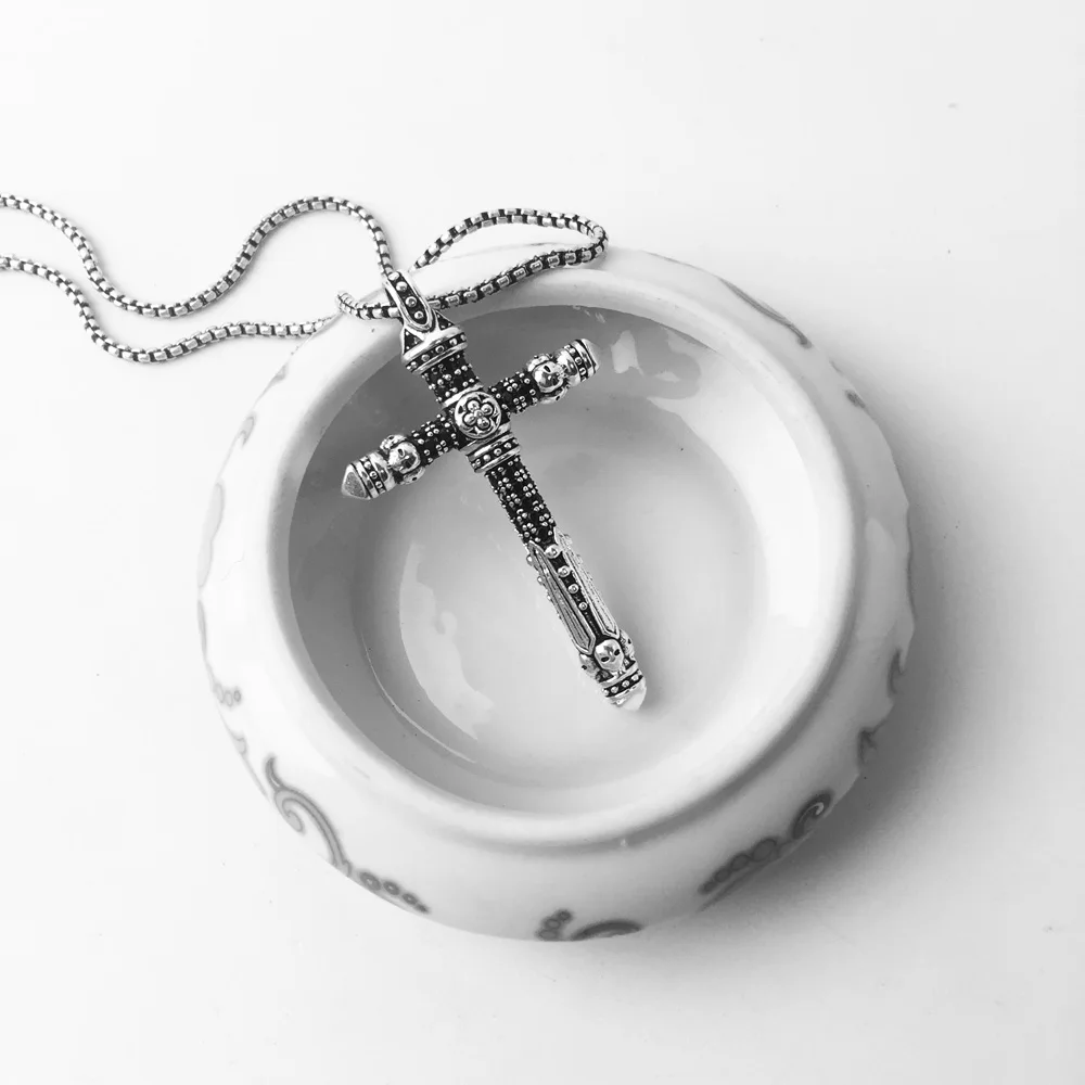 Череп Крест Подвески в виде якоря, TS модное ювелирное изделие 925 пробы серебро почерненный панк подарок для женщин мужчин мальчиков девочек подходит ожерелье