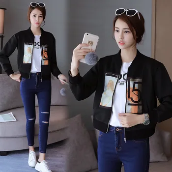 

2017 Autumn/spring Fashion Women O-Neck Long Sleeve Basic Outwear Coat Casual Zipper Fly Slim Bomber Jacket free shipping