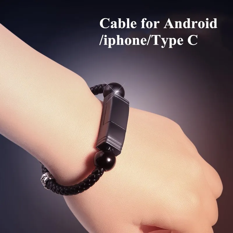 22 см Lether плетеный браслет кабель передачи данных USB C кабель для передачи данных для Apple iPhone Android type-C зарядный кабель для huawei samsung Micro