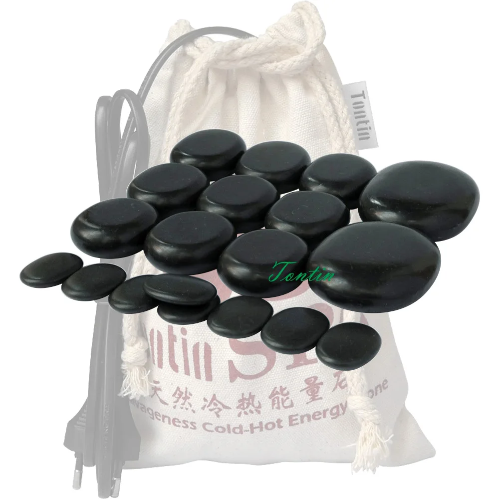 

New! TONTIN Hot Massage Energy Body Stone set Salon SPA with Thick Canvas 220V and 110V Heating Bag CE and ROHS 19 pcs per set