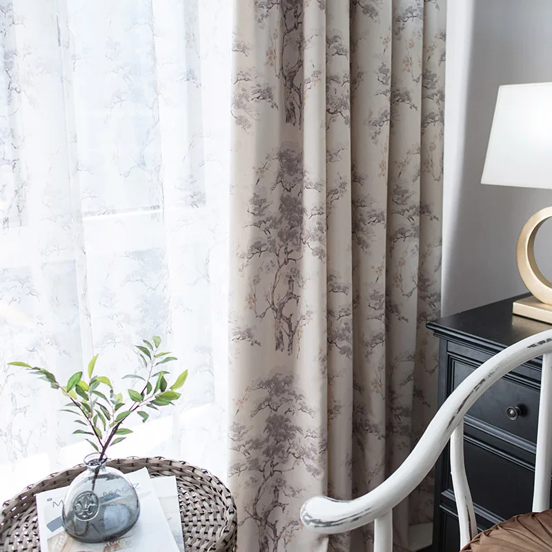 2018 Printed Cloth Curtains Drapes In Living Room Darkening Trees
