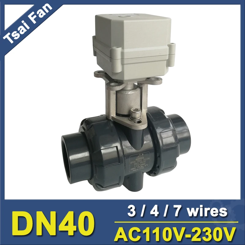 

2 Way PVC DN40 Motorized Ball Valve BSP/NPT 1-1/2'' 3/4/7 Wires AC110-230V 10NM Electric Ball Valve On/Off 15 Sec Metal Gear CE