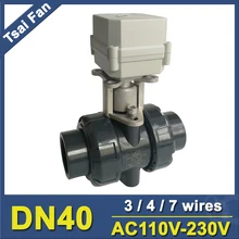 2 варианта ПВХ DN40 моторизованный шаровой клапан BSP/NPT 1-1/2 ''3/4/7 провода AC110-230V 10NM Электрический шаровой кран на/Off 15 сек Metal Шестерни CE