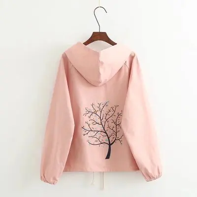 Nepole/милая куртка для девочек с мультяшными животными; однотонное Женское пальто на молнии с капюшоном; Новинка года; осеннее модное пальто в консервативном стиле; 68820 - Цвет: pink big tree