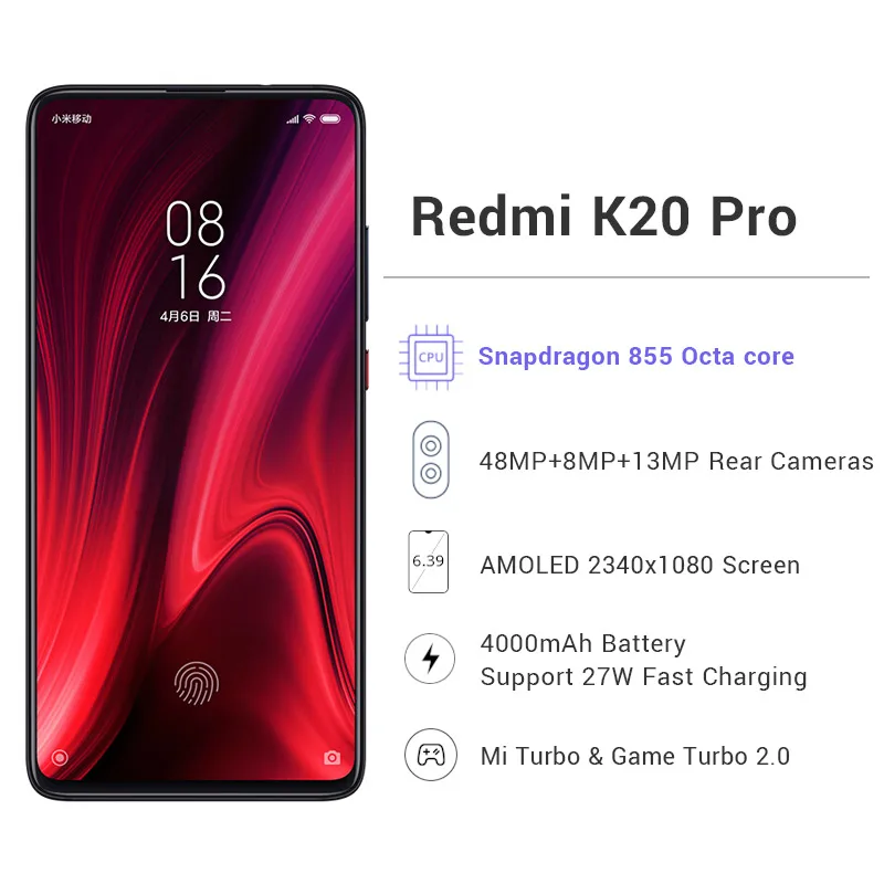 Мобильный телефон с глобальной ПЗУ Redmi K20 Pro, 6 ГБ ОЗУ, 128 Гб ПЗУ, Восьмиядерный процессор Snapdraon 855, 6,39 дюйма, 48мп, тройная камера, аккумулятор 4000 мАч, NFC