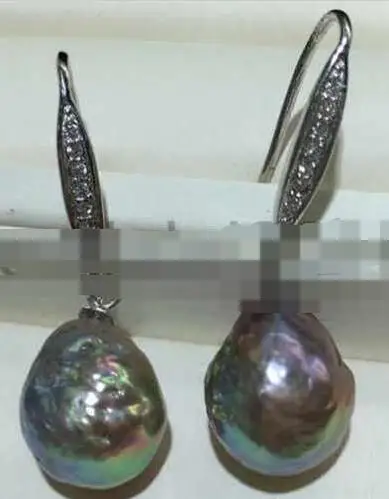 12-13 мм Фиолетовый БАРОККО Кеши южного моря, жемчужные серьги 925 s