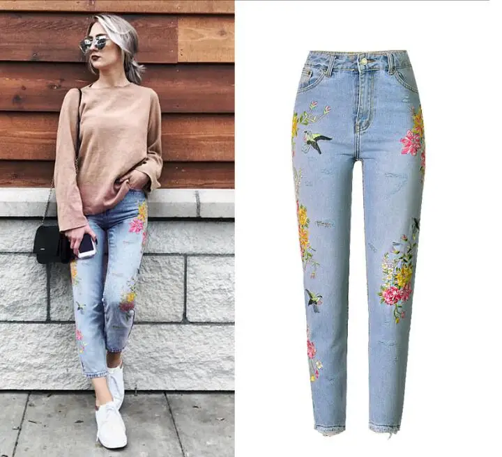 Qualité De Haute Trou Taille Américain Jeans Droit Femmes As Denim Picture Chic Brodés Pantalon Et Supérieure Show Mode Européen qWCPnREzz
