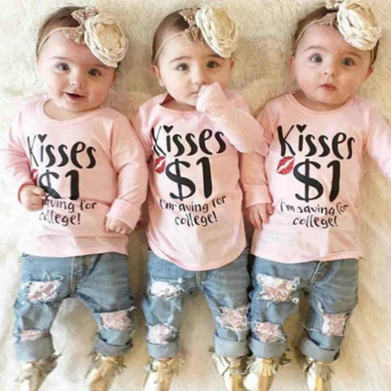 

2PCS Toddler Kids Girls Long Sleeve Tops Denim Pants Jeans Outfits Set Clothes