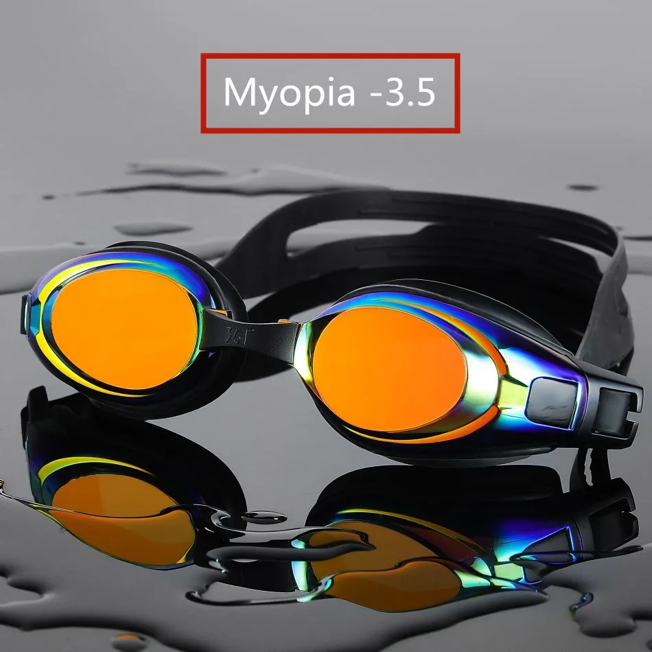 361 очки для плавания, для взрослых, для бассейна, анти-туман, по рецепту, очки для плавания, для близорукости, очки для плавания, зеркальные, профессиональные очки для плавания - Цвет: Golden -3.5