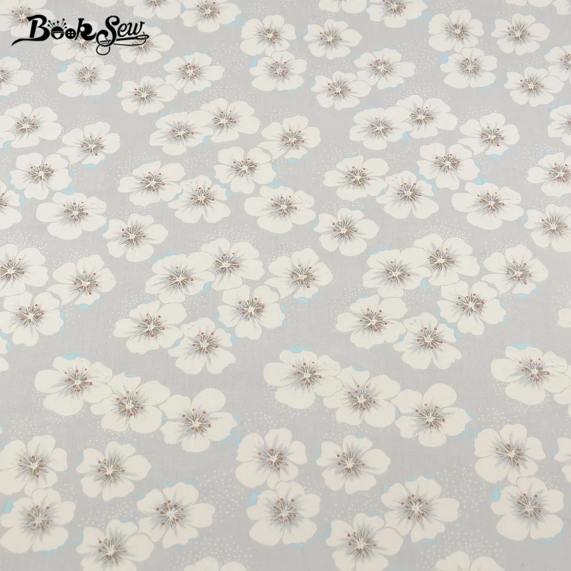 Light Grey Cotton Twill Fabric China Plum Flowers Designs Fat Quarter Home Textile Material Bed Sheet Qulting Tale