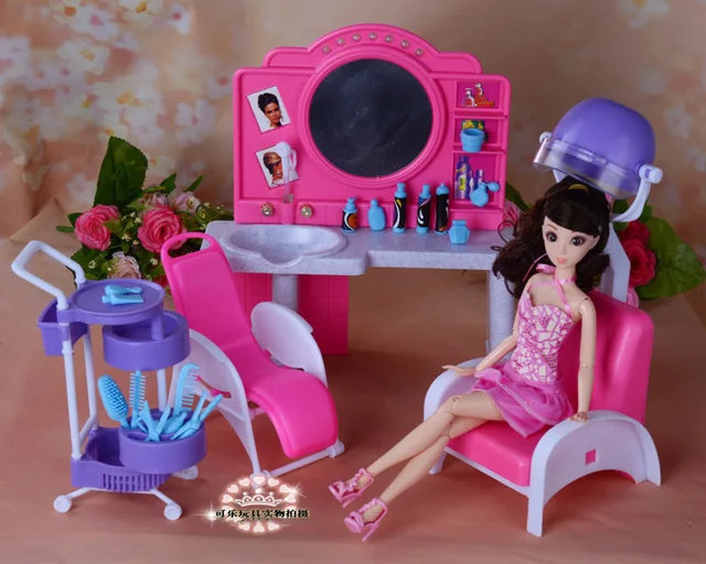 For Barbie Doll Furniture Accessories Toy Hair Salon Center Barbershop Salon  Set Play Water Suit Store Holiday Gift Girl Diy - Doll House Accessories -  AliExpress