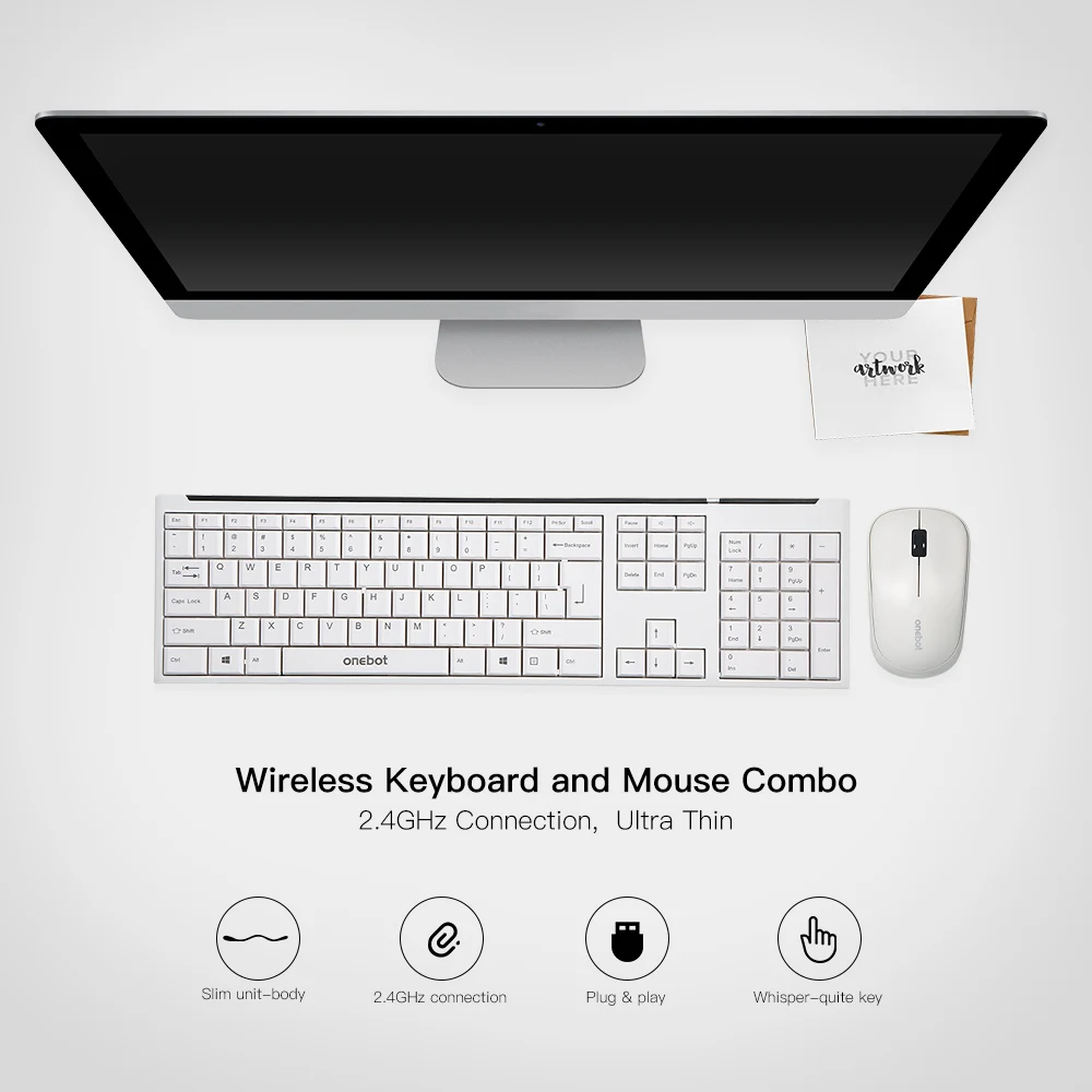

onebot 2.4GHz Wireless Keyboard Mouse Combo 1000DPI mice computer pc keyboards wireless for laptop desktop pc office home use