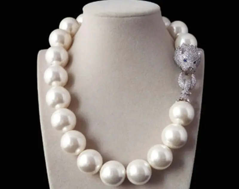 

Hot sale new Style >>>>> Natural 20mm white shell pearl inlay zircon leopard head LUXURY Necklace