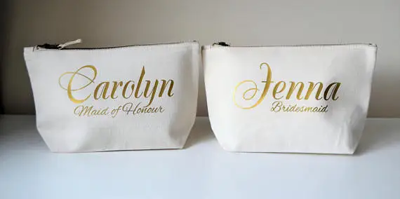 

personalized text name wedding birthday gifts bride bridesmaid Make Up makeup comestic vanity Bags toiletry zipper pouches