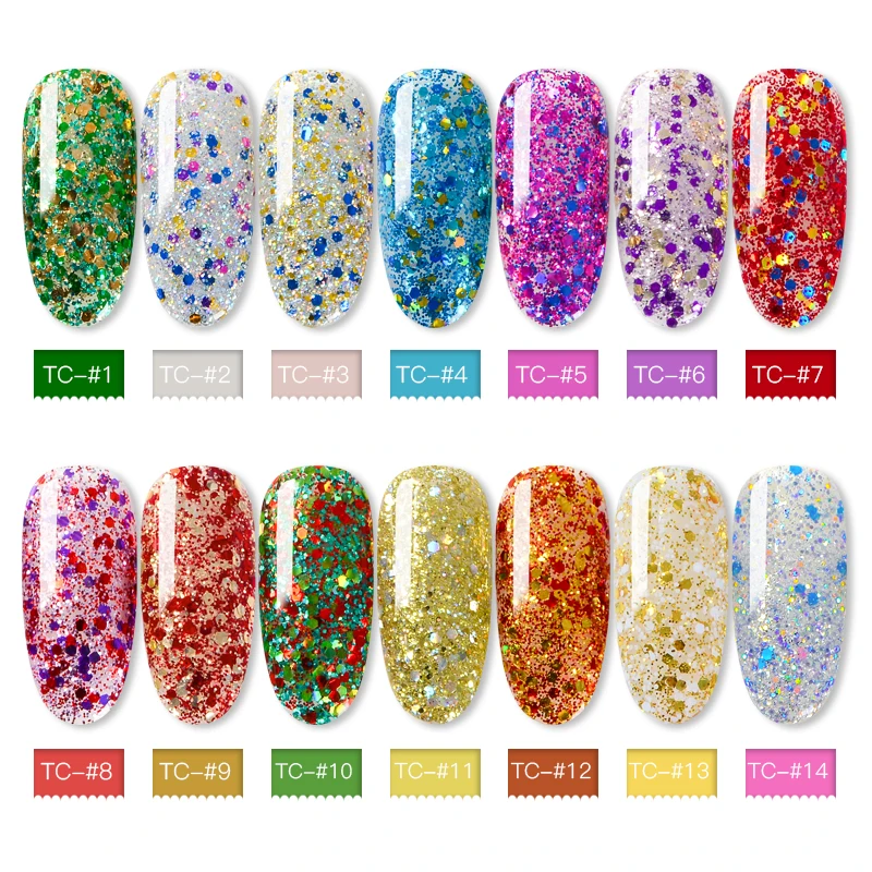T-TIAO CLUB 5ml Holographic Glitter Sequins Nail Gel Polish Shiny Soak Off UV Gel Polish Nail Art Lacquer