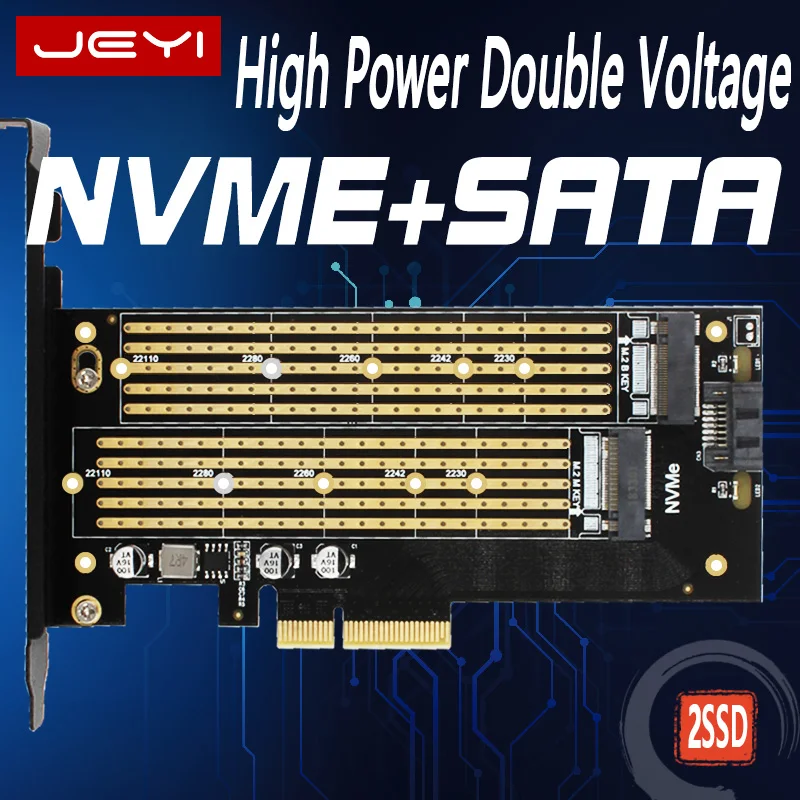 

JEYI SK7 M.2 NVMe SSD NGFF TO PCI-E X4 adapter M Key B KEY Dual interface card Suppor PCI Express3.0 Dual voltage 12v+3.3v SATA3
