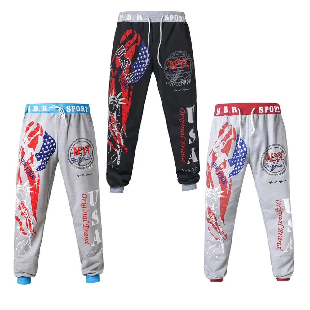 Männer Hip hop Lose Jogginghose Graffiti Jogger Hosen mit Flagge der Vereinigten Staaten & Statue von Liberty Print hosen