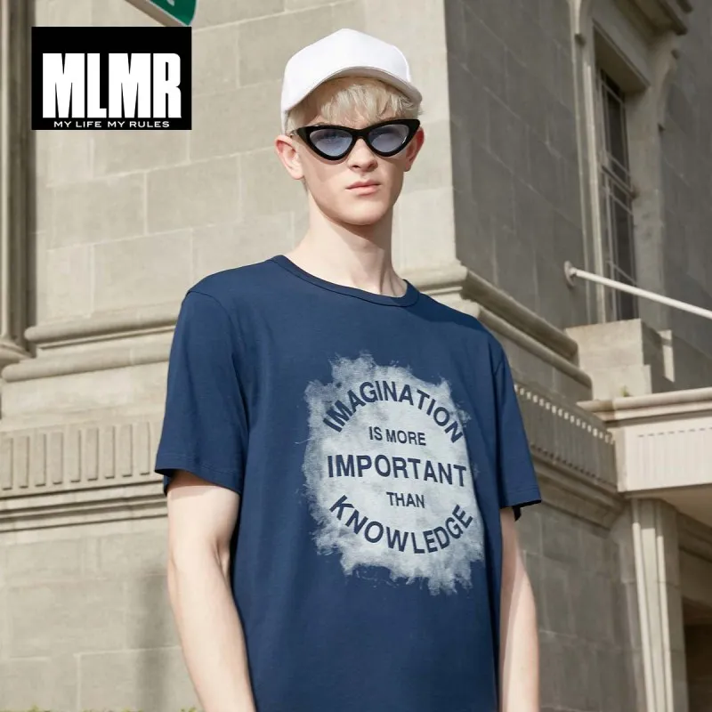 MLMR Мужская футболка с буквенным принтом Футболка с круглым вырезом Топ Мужская футболка JackJones бренд Мужская одежда 219101530 - Цвет: GOA BLUE