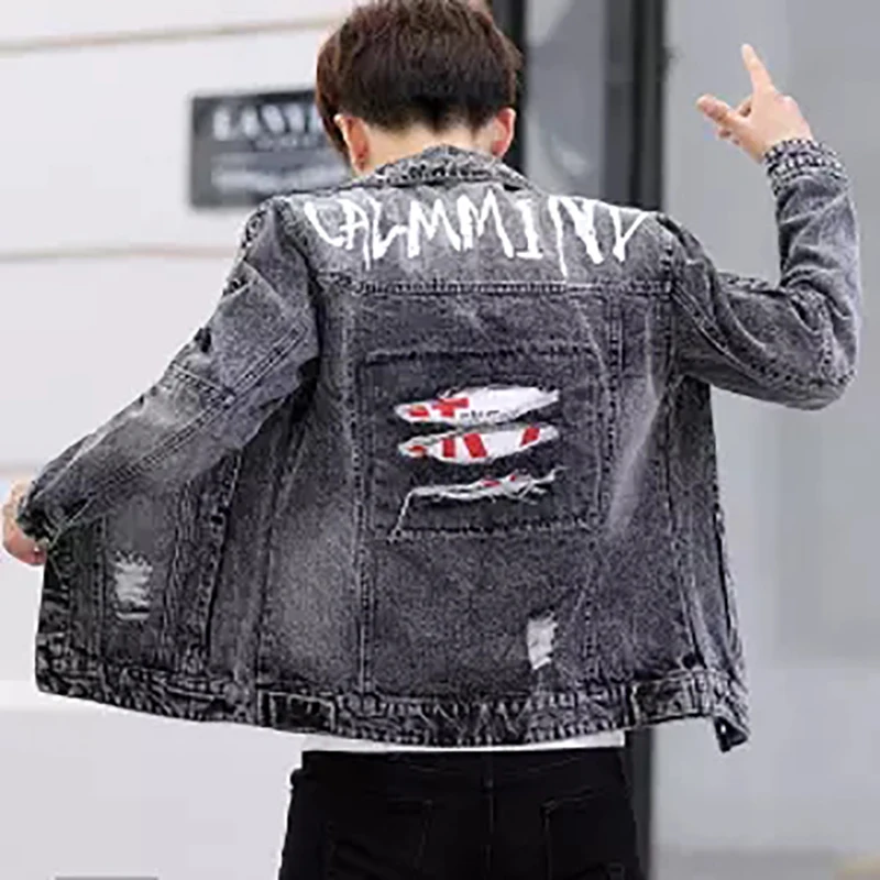 

2019 Spring Autumn Men's Denim Jackets Coats Men cotton Ripped Hole Jacket Mens Jean Jacket Hip Pop Outwear Male Cowboy