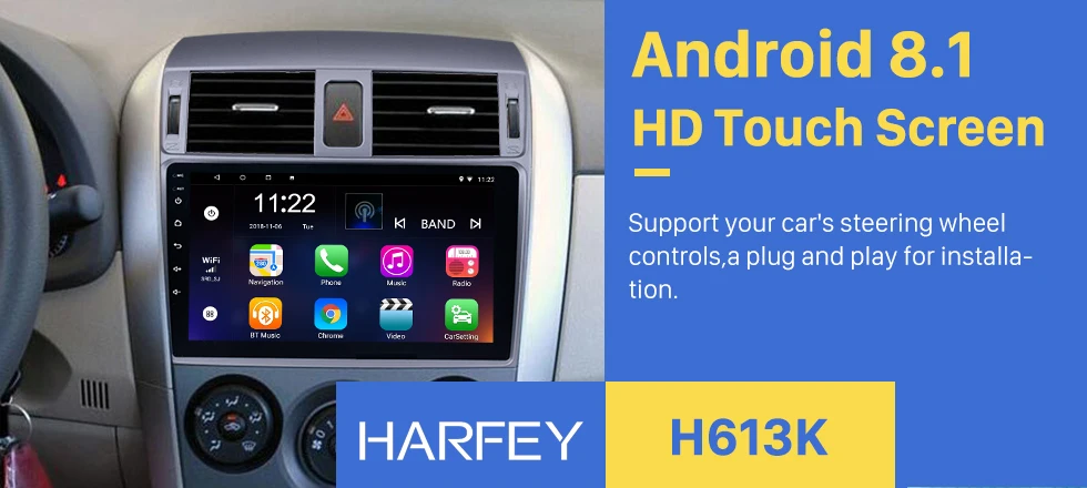Excellent Harfey Android 8.1/7.1  9" 2 Din Car Radio Quad Core GPS Navigation Headunit Player For 2007 2008 2009 2010 Toyota OLD Corolla 0