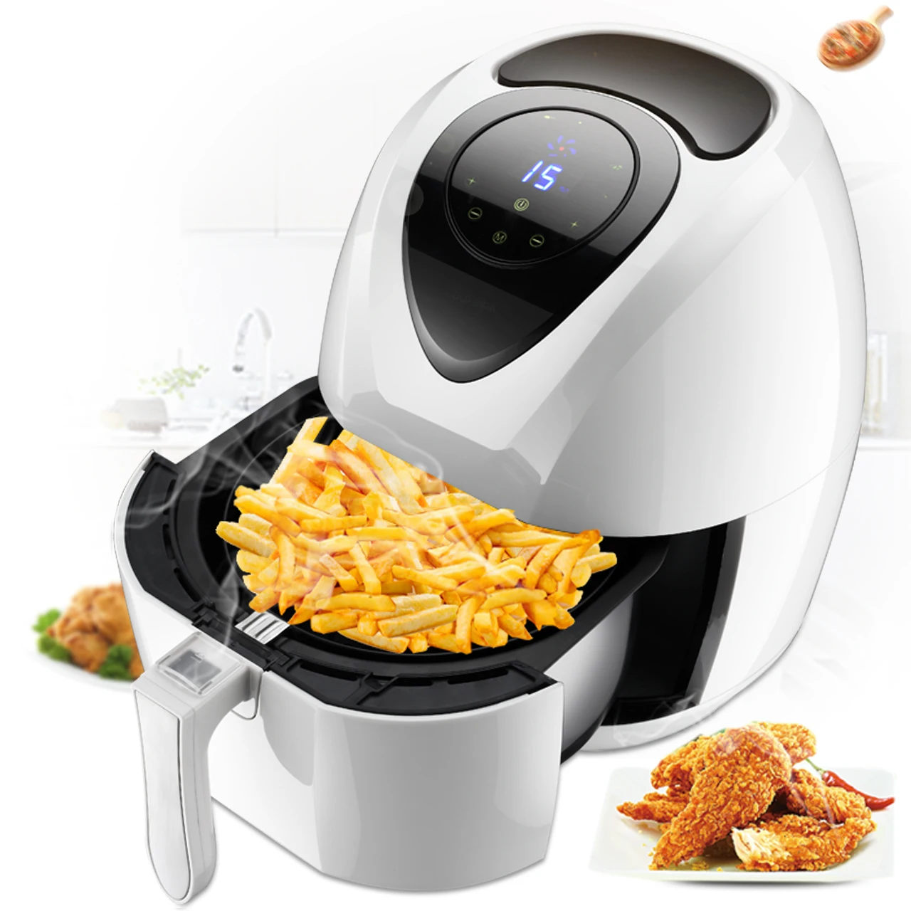

GOLD AIKIA Intelligent Third Generation Electric Deep Air Fryer Household High Capacity Touch Screen Air Fryer Free Shipping