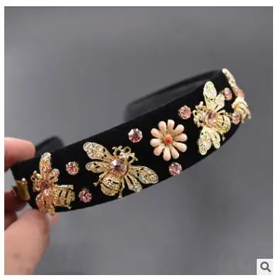 

women Baroque retro black and white striped wide-brimmed hairbands insect tassel accessories headbands female