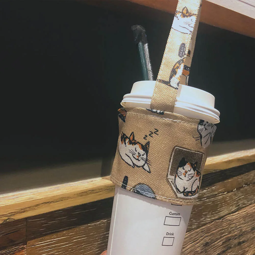 

Portable Beverage Cup Sets Eco-Friendly Tea Milk Juice Cup Carrier Bag Storage Straw Simple Canvas Bag Handbag Bottle Covers