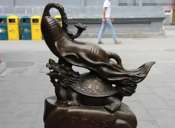 

China Palace Copper Bronze Ginseng RuYi Dragon tortoise TurtleWealth Life Statue