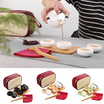 

Portable Ceramic Teacup Set Vintage Kungfu Tea Mug Pot Tray with Storage Bag for Travel can CSV