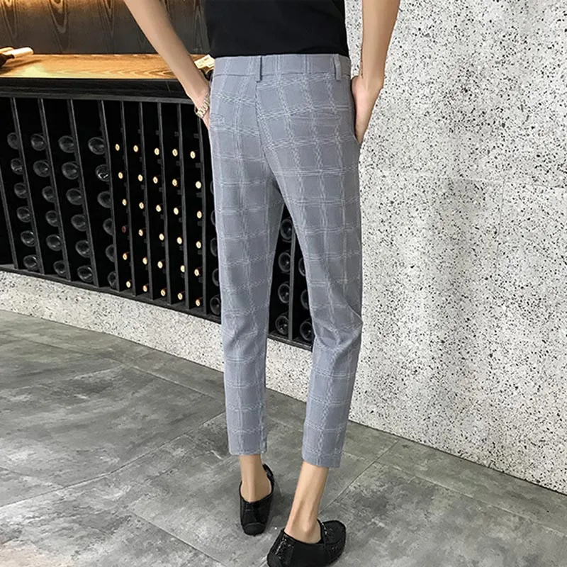 2019 New Summer Men'S Business Casual Nine Pants Pants Groomsmen Party Host Must-Have Versatile Men'S Plaid Trousers