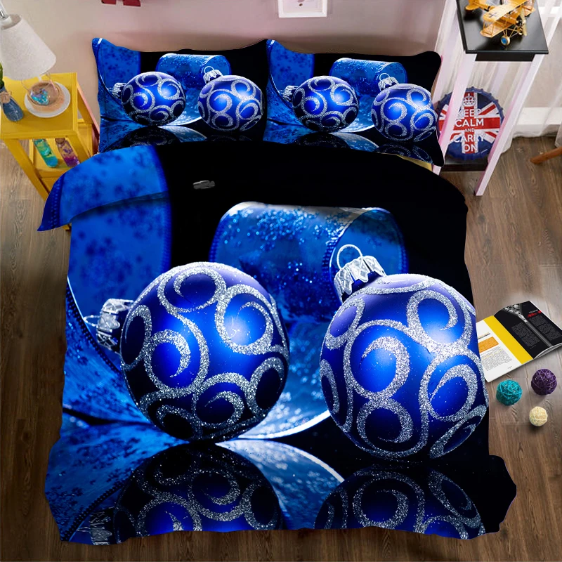 

Christmas blue Christmas ball printing bedding Nordic series photos 3d quilt bed linen