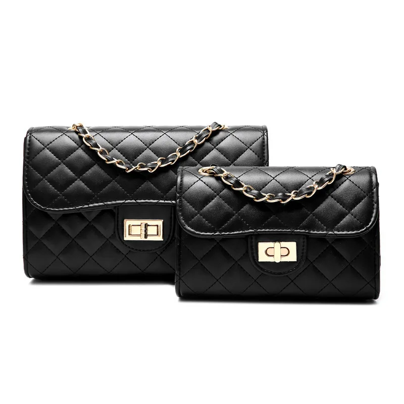 2018 New Brand Desinger Fashion PU Leather Messenger Chain Bags Plaid Women Mini Black Party Tote Clutch Handbag Crossbody Bag