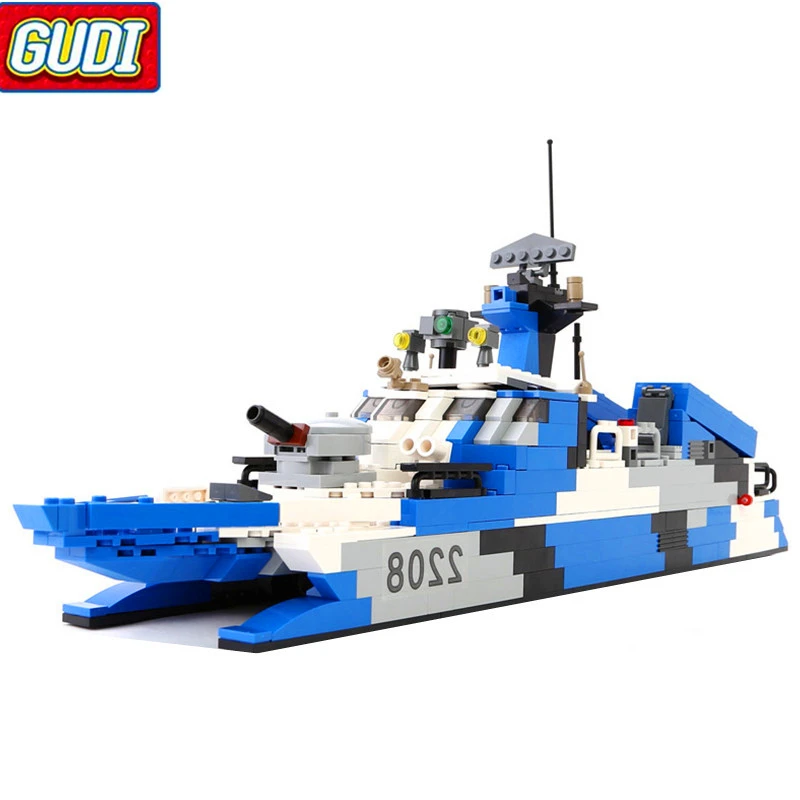 

GUDI 8024 Military Marine Cops Stealth Missile Boat Model Building Blocks Brick Compatible Technic Playmobil Toys