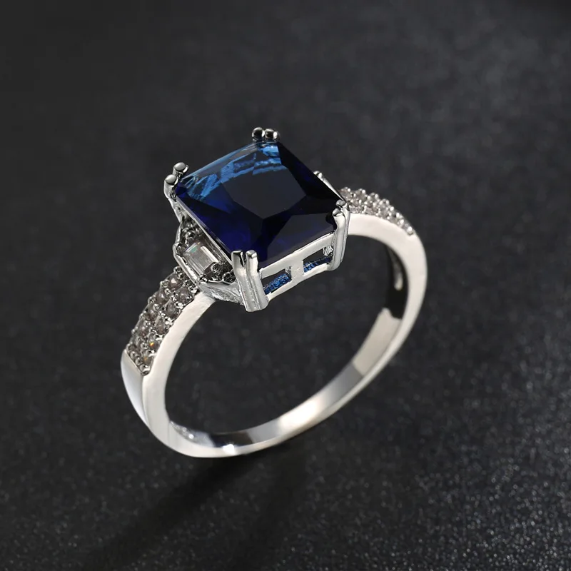 Обручальные кольца для женщин, 925 пробы, серебряные ювелирные изделия, роскошные кольца, обручальные Квадратные Кольца, AAA циркониевые аксессуары, голубой CZ камень