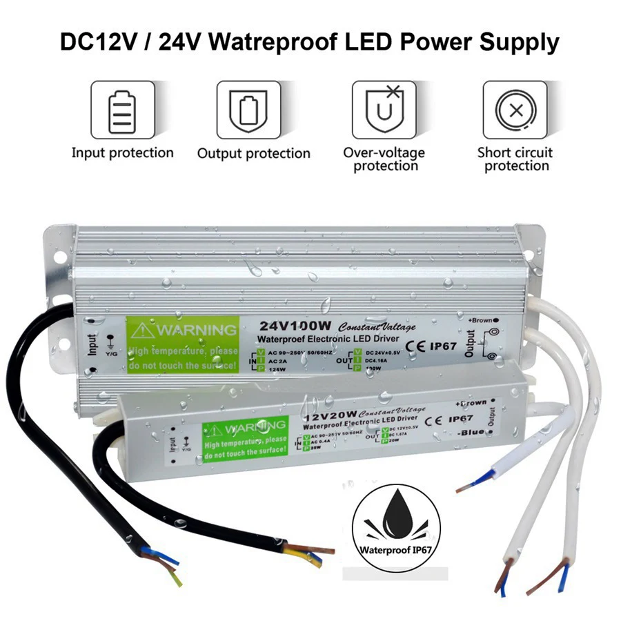 Водонепроницаемый светодиодный драйвер IP67 AC/DC 220 В до 12 в источник питания, переключатель трансформатора, алюминиевый 10 Вт 20 Вт 30 Вт для светодиодных лент