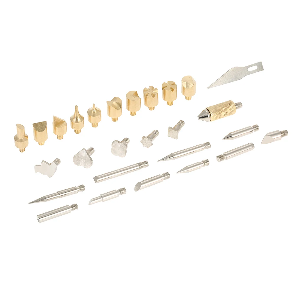 

28pcs Wood Carving Tips + Wood Soldering Tips +Wood Embossing Tips +Hot Knife Blade +Blade Holder + Stencil Set for woodworking