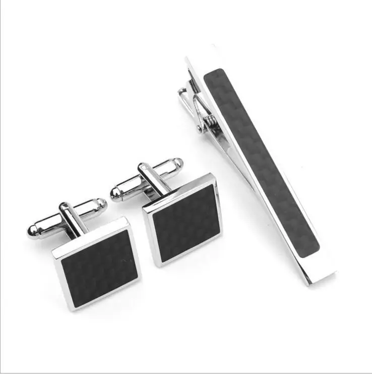 WholeSale 10sets Carbon Fiber Cufflinks+Tie Clip sets Brass Copper High